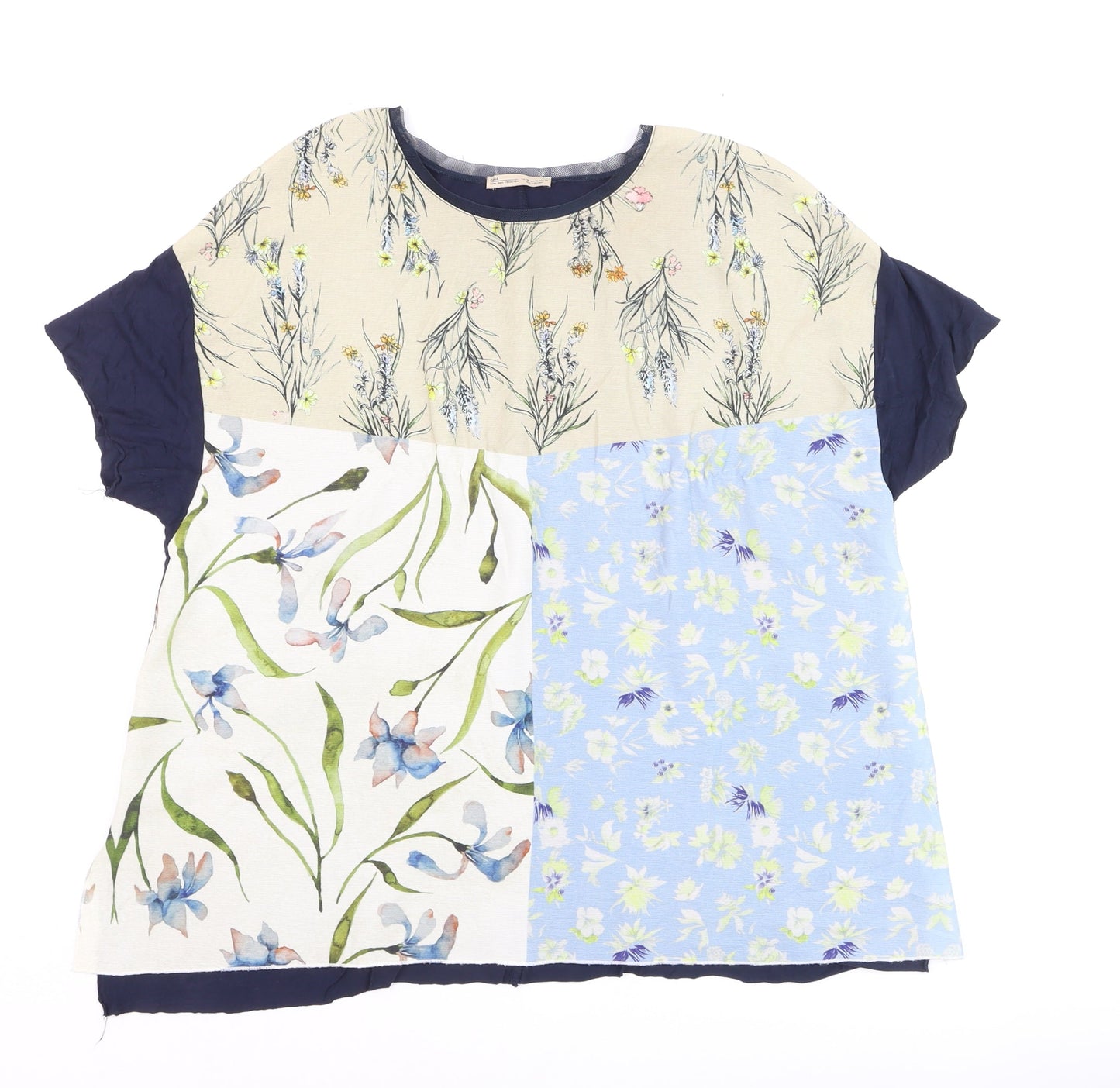 Zara Women Multicoloured Floral Patchwork Basic T-Shirt XL