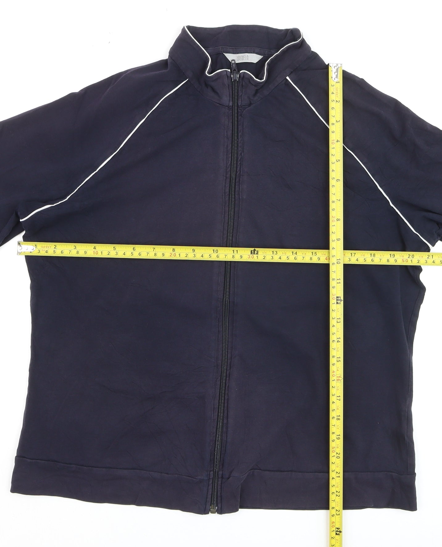 Marks & Spencer Women's Blue Size 20 Track Jacket Full Zip Cotton Blend