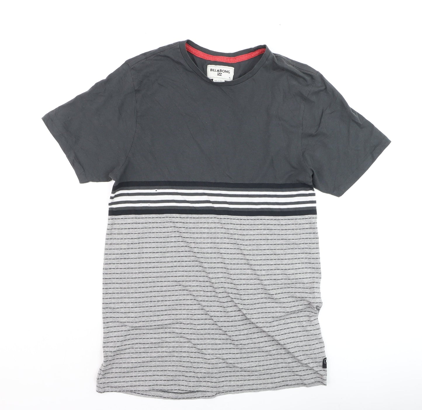 Billabong Men’s Grey Striped Short Sleeve Crew Neck T-Shirt XL