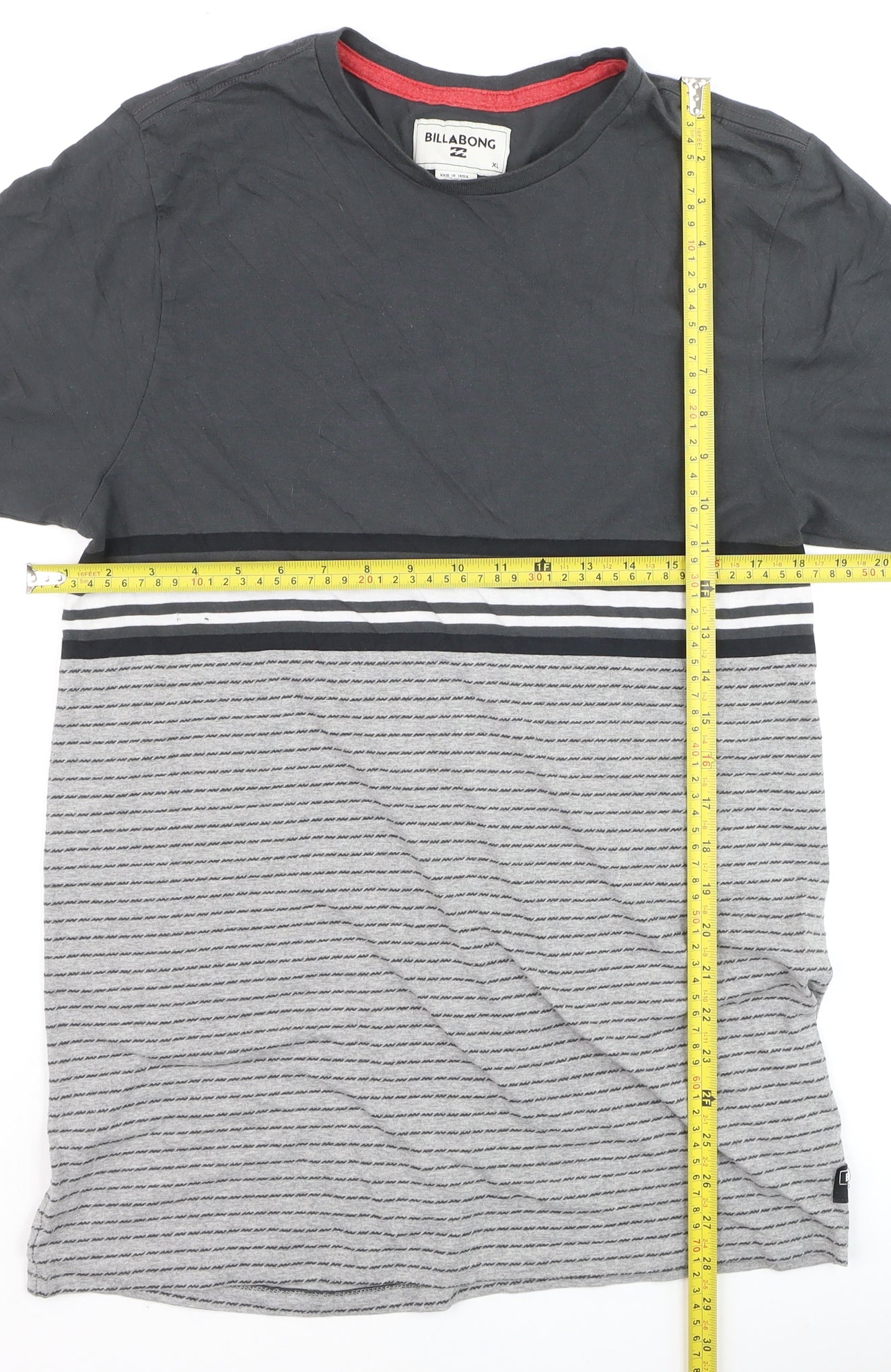Billabong Men’s Grey Striped Short Sleeve Crew Neck T-Shirt XL