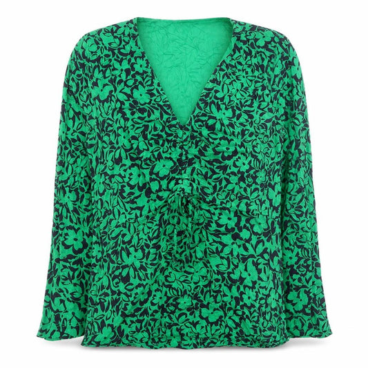 Hobbs Women Green Floral Long Sleeve Wrap Blouse Size S