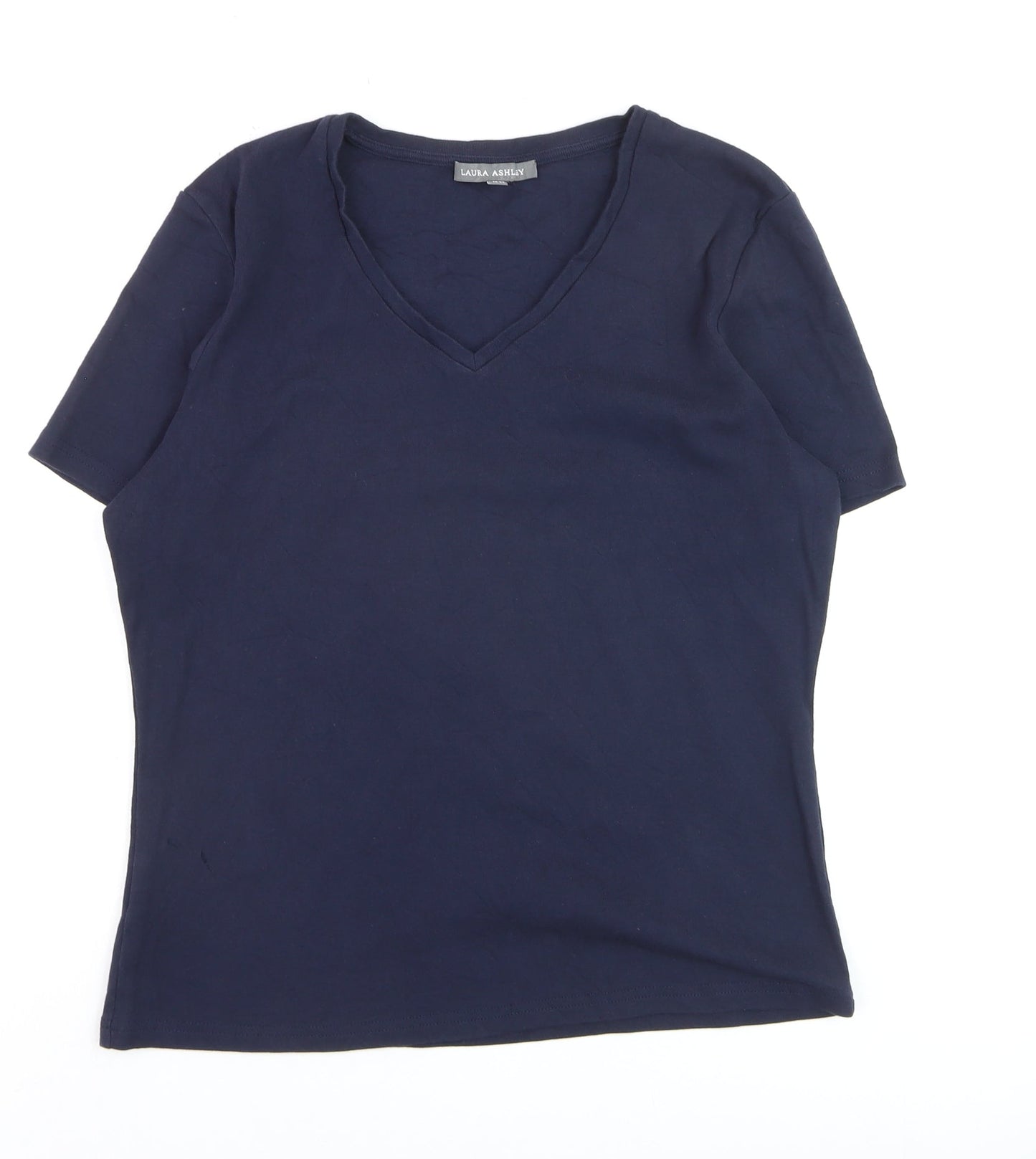 Laura Ashley Women's Blue V-Neck Cotton Short Sleeve T-Shirt Size 16