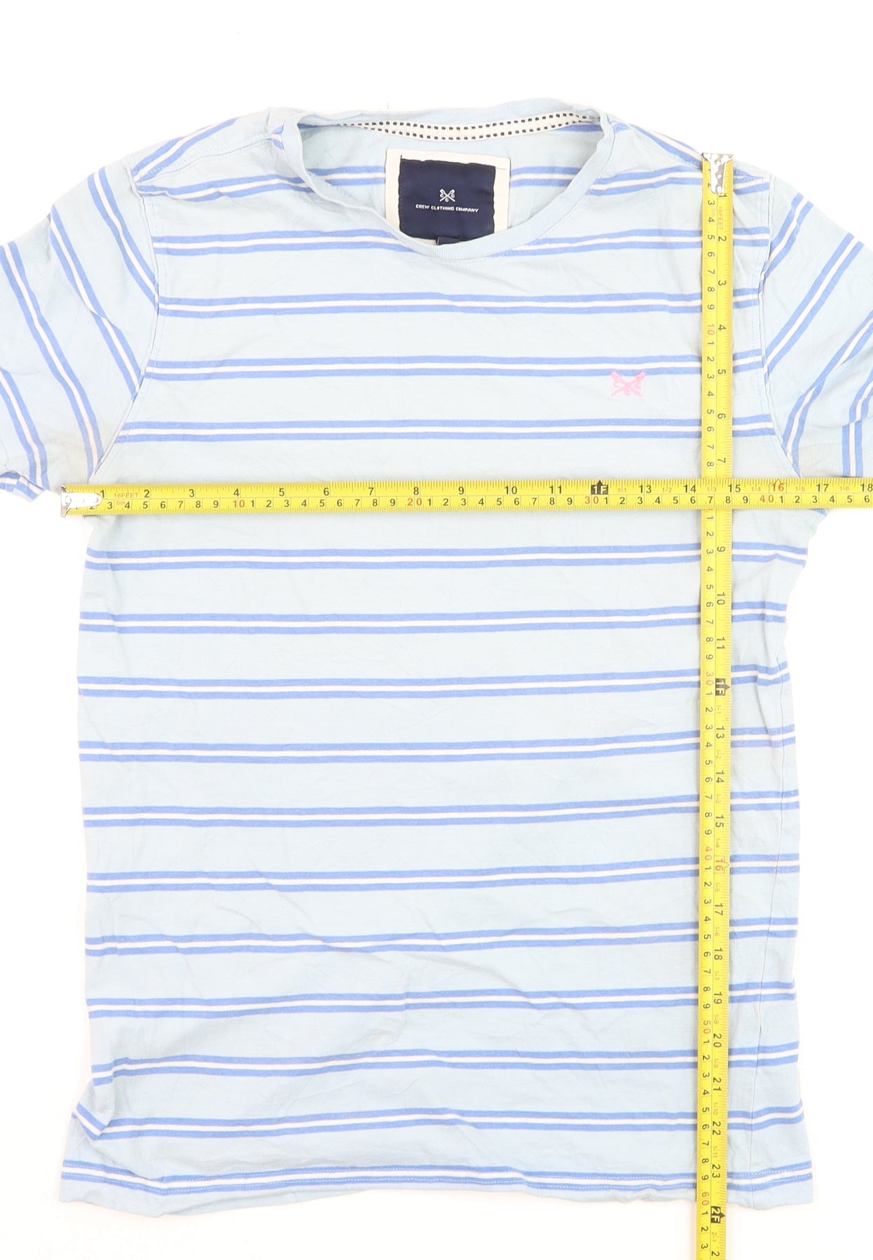 Crew Clothing Company Men's Blue Striped Cotton T-Shirt - Size S