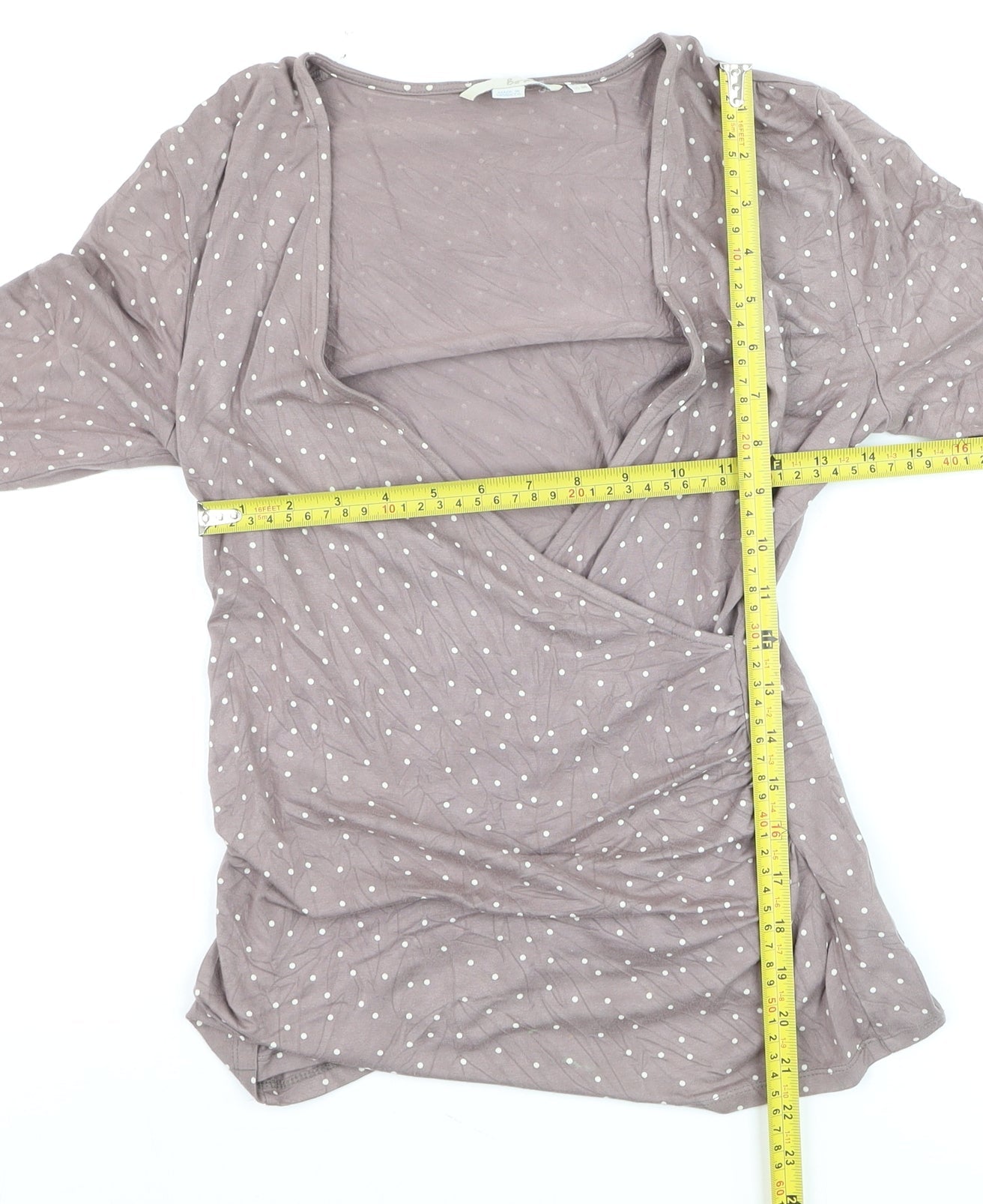 Boden Womens Brown Polka Dot Wrap Blouse Size 12 Viscose 3/4 Sleeve