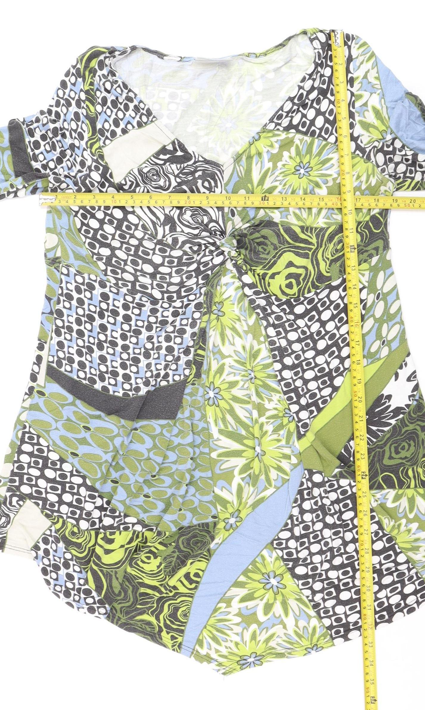 Wallis Womens Multicoloured V-Neck Tunic Blouse XL 3/4 Sleeve Jersey Top