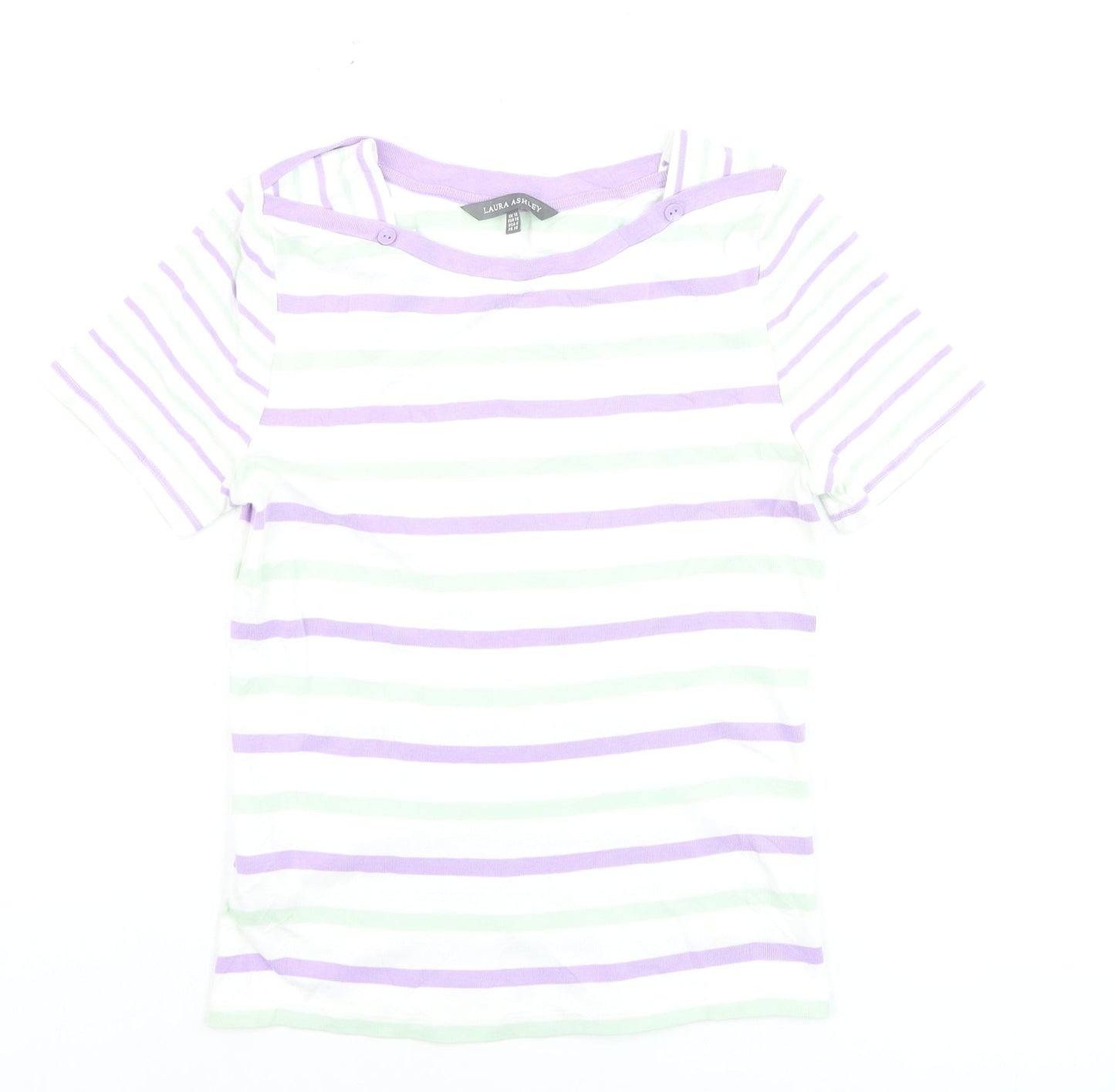 Laura Ashley Women's Multicoloured Striped Cotton T-Shirt Size 10