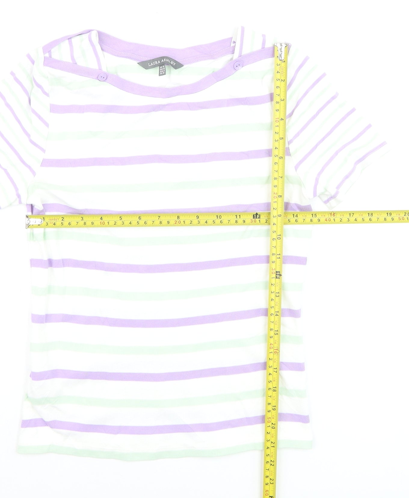 Laura Ashley Women's Multicoloured Striped Cotton T-Shirt Size 10