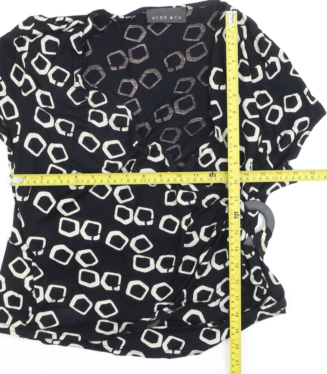 Alex & Co. Women's Black Geometric Wrap Blouse Size 16