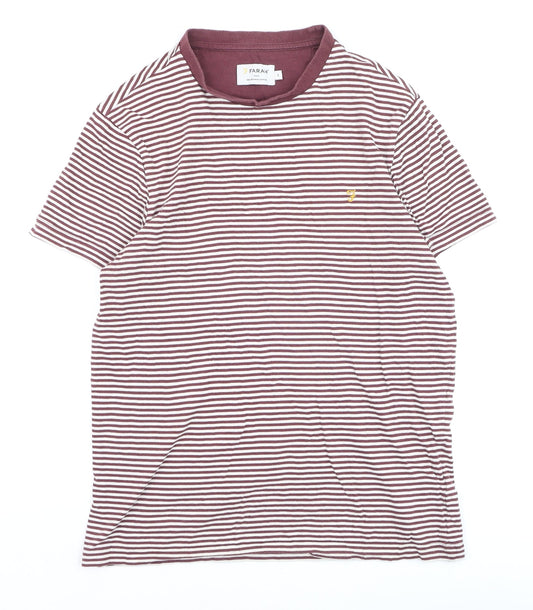 Farah Men's Brown White Striped Cotton Crew Neck T-Shirt Size S