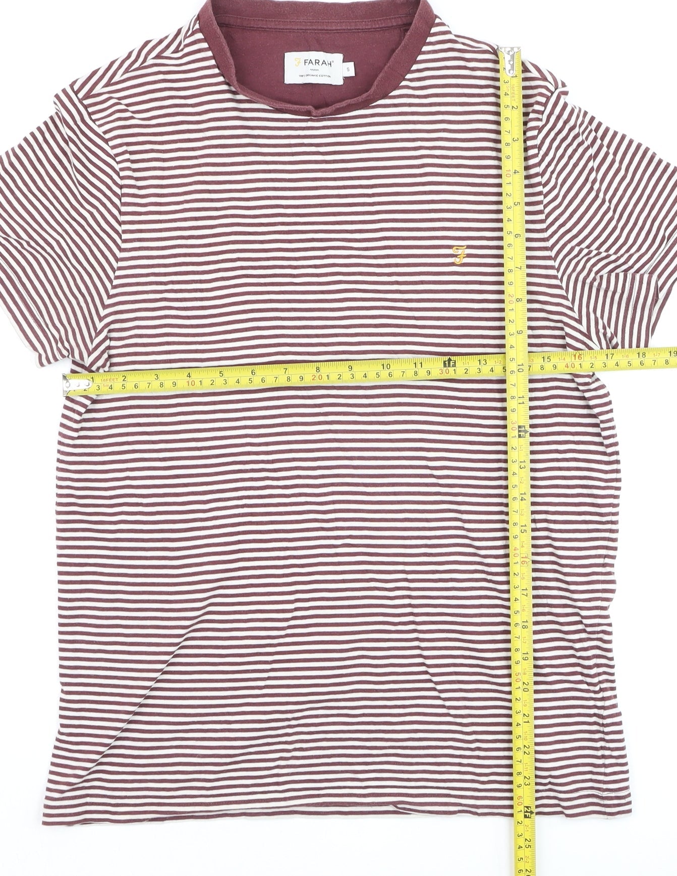 Farah Men's Brown White Striped Cotton Crew Neck T-Shirt Size S