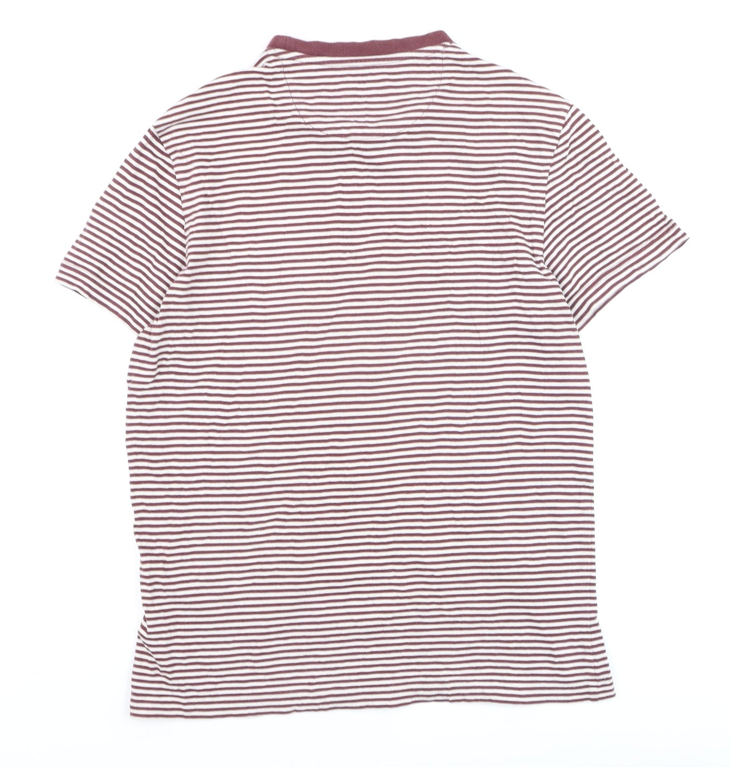 Farah Men's Brown White Striped Cotton Crew Neck T-Shirt Size S