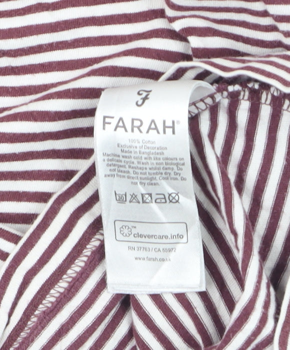 Farah Men's Brown White Striped Cotton Crew Neck T-Shirt Size S