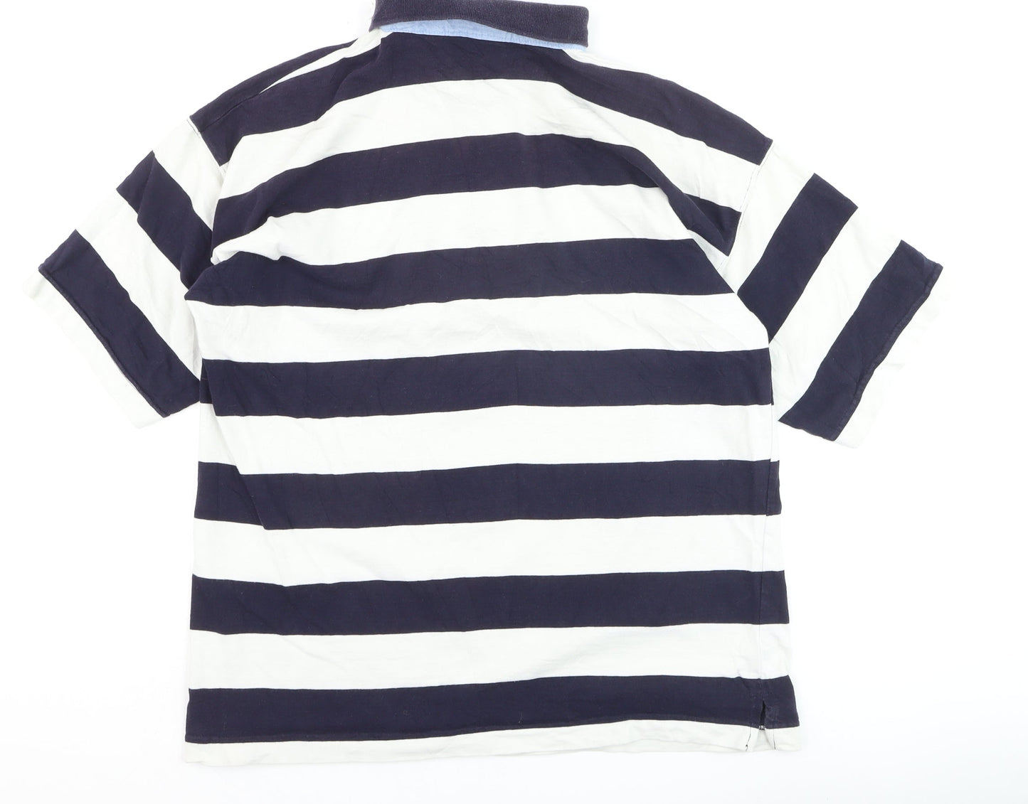 Jessica Men’s Blue White Striped 100% Cotton Polo Shirt Size L