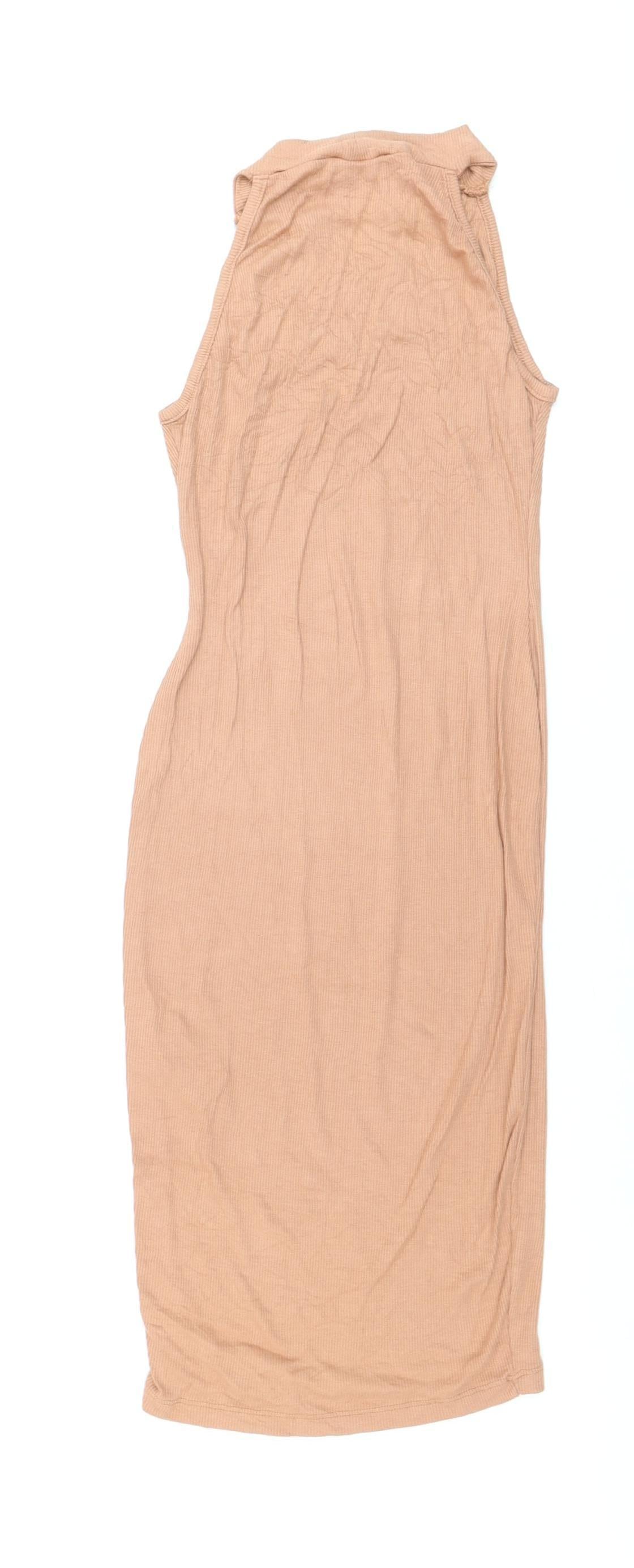 Missguided Women’s Beige Sleeveless Midi Bodycon Dress Size 8