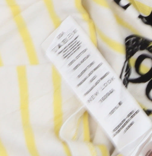 New Look Women's Yellow Striped Paris Print Cotton T-Shirt Size 8