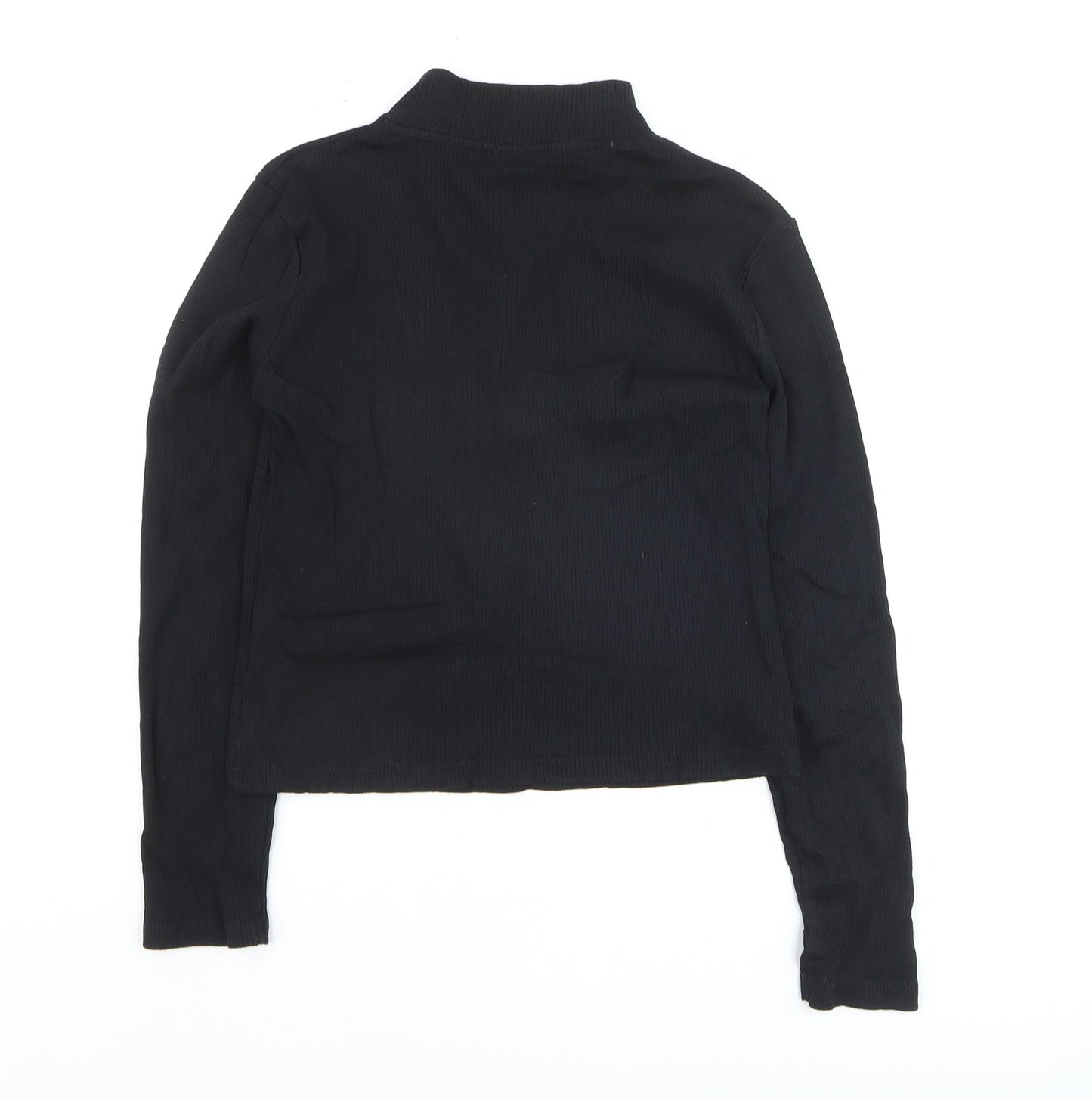 Brave Soul Women's Black Long Sleeve Mock Neck Zip Top L