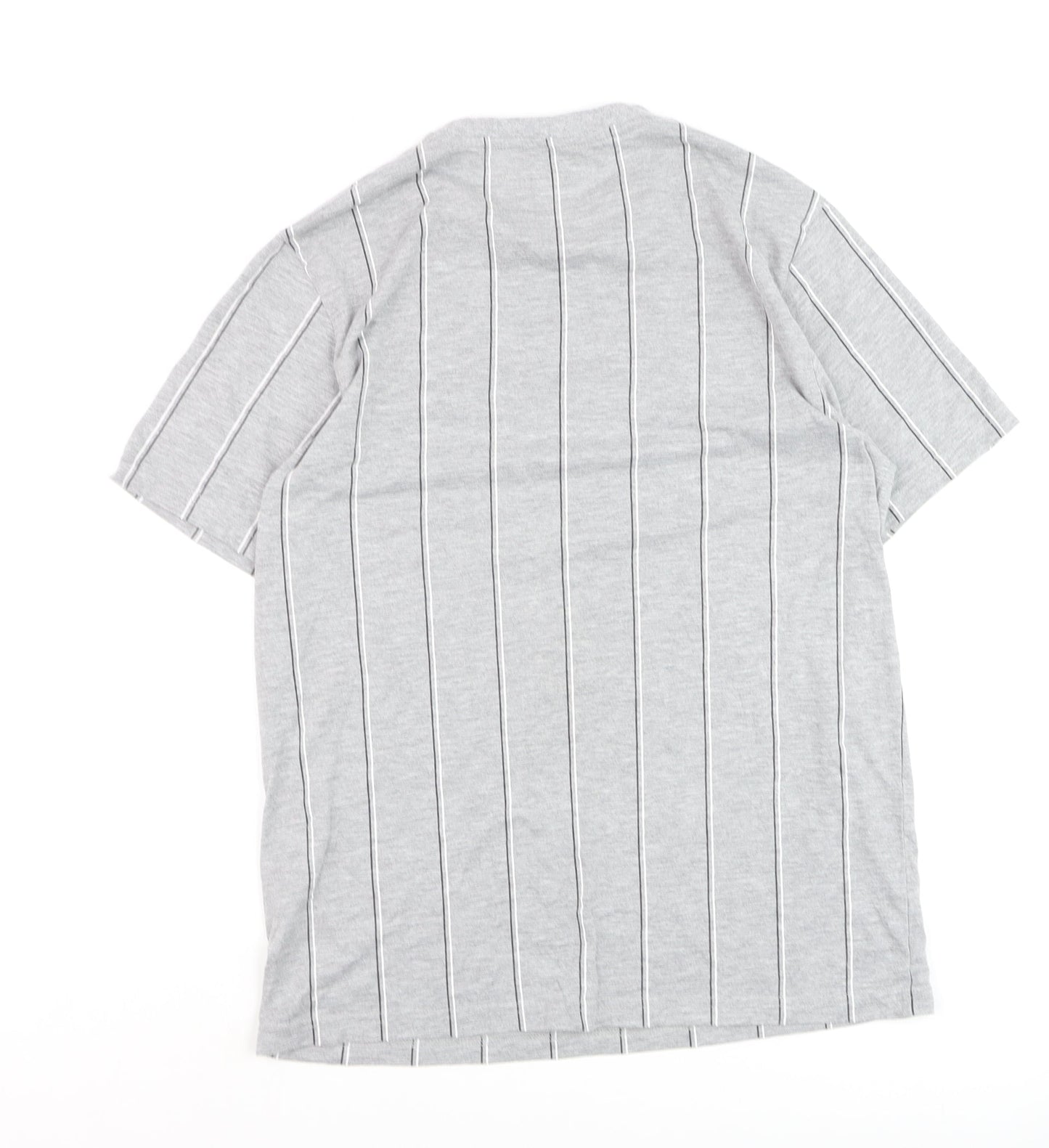 boohooMAN Unisex Grey Striped Basic T-Shirt Size M Crew Neck