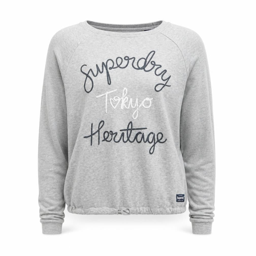 Superdry Women's Grey Pullover Sweatshirt Small Tokyo Heritage Logo