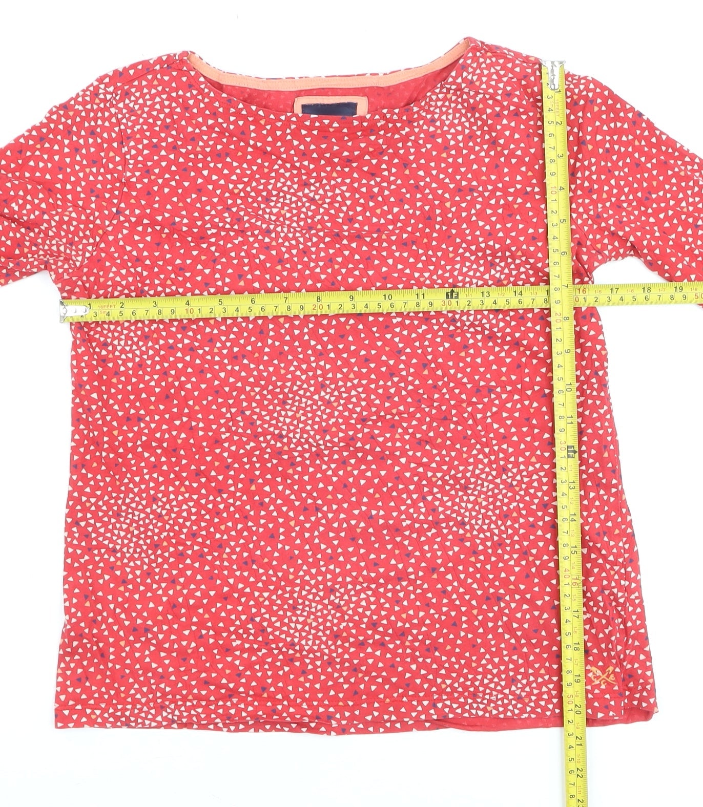 Crew Clothing Women’s Red Geometric Cotton Long Sleeve Blouse Size 8