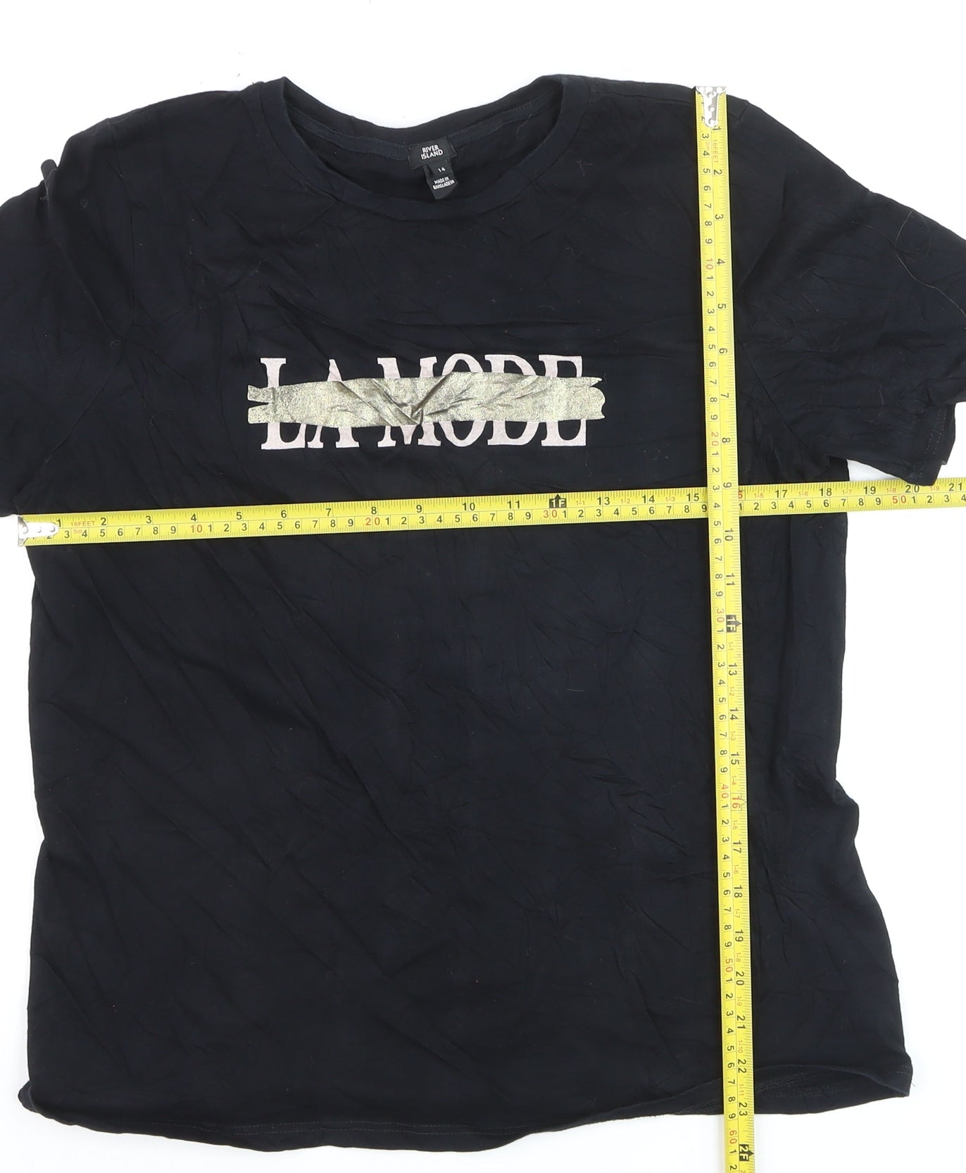 River Island Unisex Black LA Mode Graphic Cotton T-Shirt L
