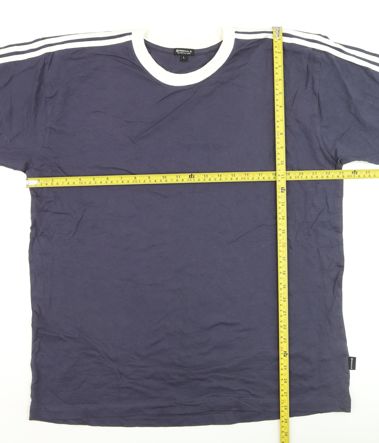Originals Mens Blue Crew Neck Short Sleeve Striped T-Shirt L
