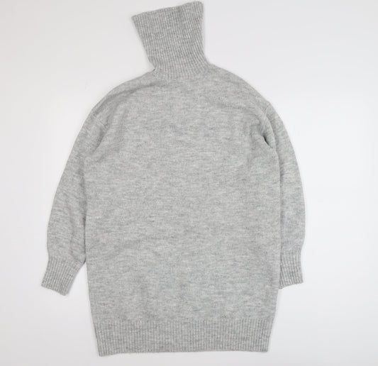 MNG Women's Grey Roll Neck Long Sleeve Knit Jumper XS