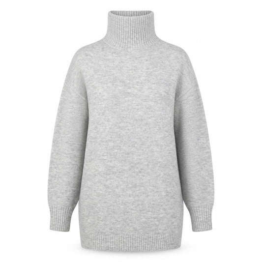 Front view of Mango Women's Grey Roll Neck Long Sleeve Knit Jumper XS