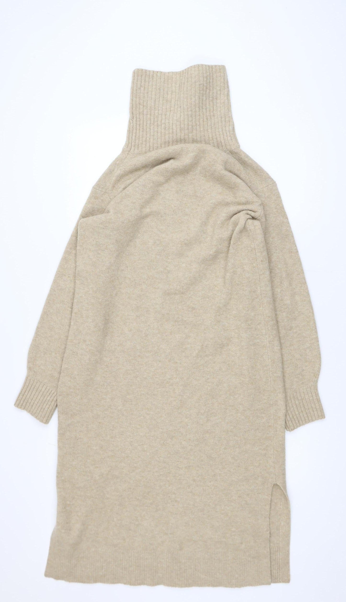 Uniqlo Women Beige Roll Neck Long Sleeve Tunic Jumper Size S