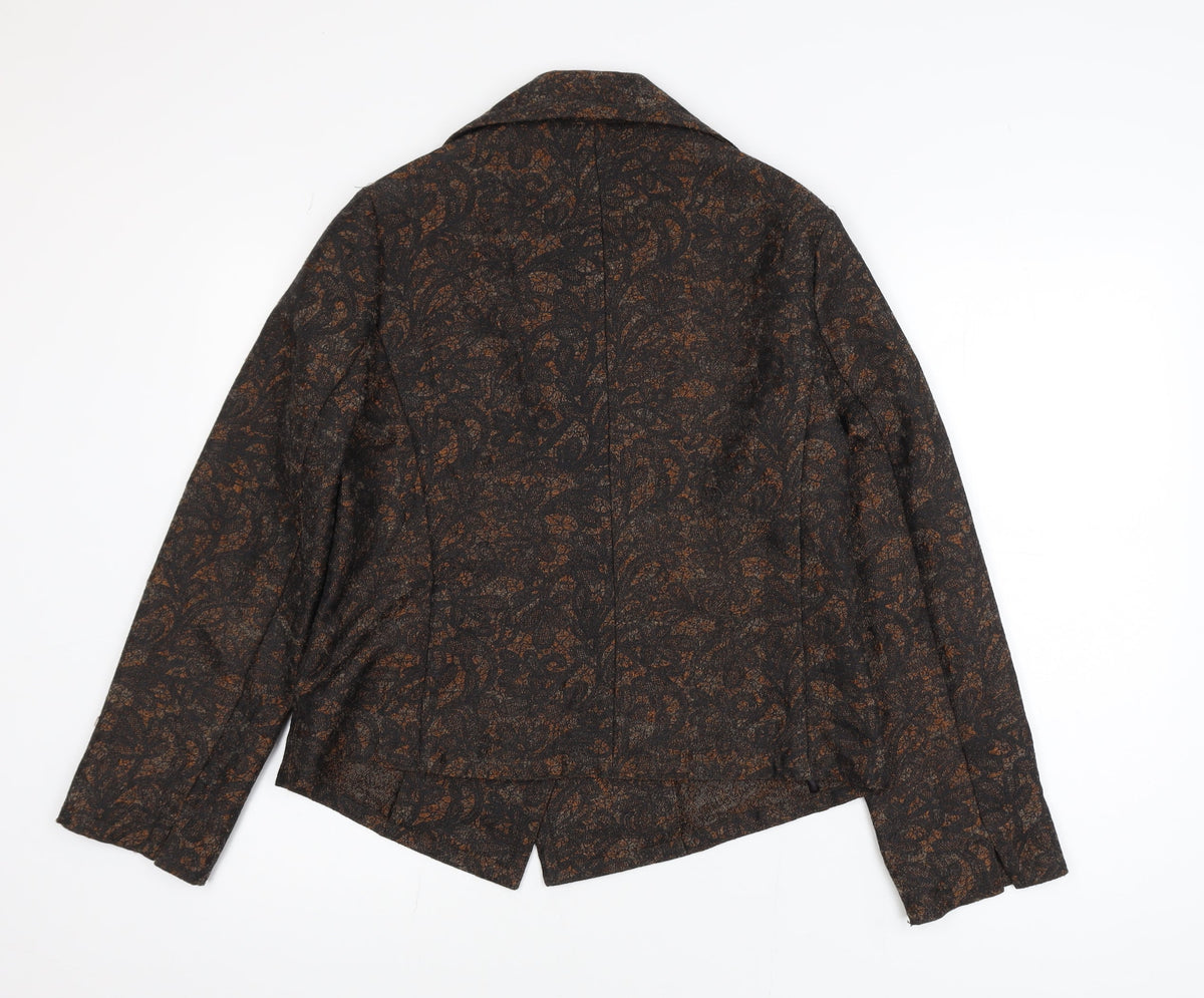 Viyella Women's Brown Floral Single-Breasted Blazer UK 12