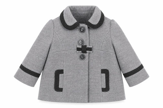 Next Girls Grey Mid-Length Bow Trim Wool Look Coat 2XS 3-6 Months