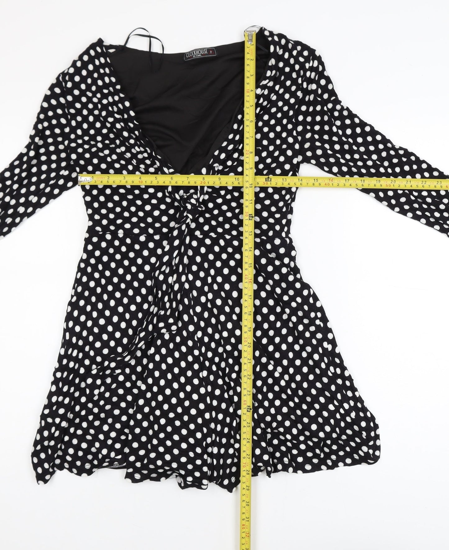 Clockhouse Women Black Polka Dot Fit & Flare Dress Size 12