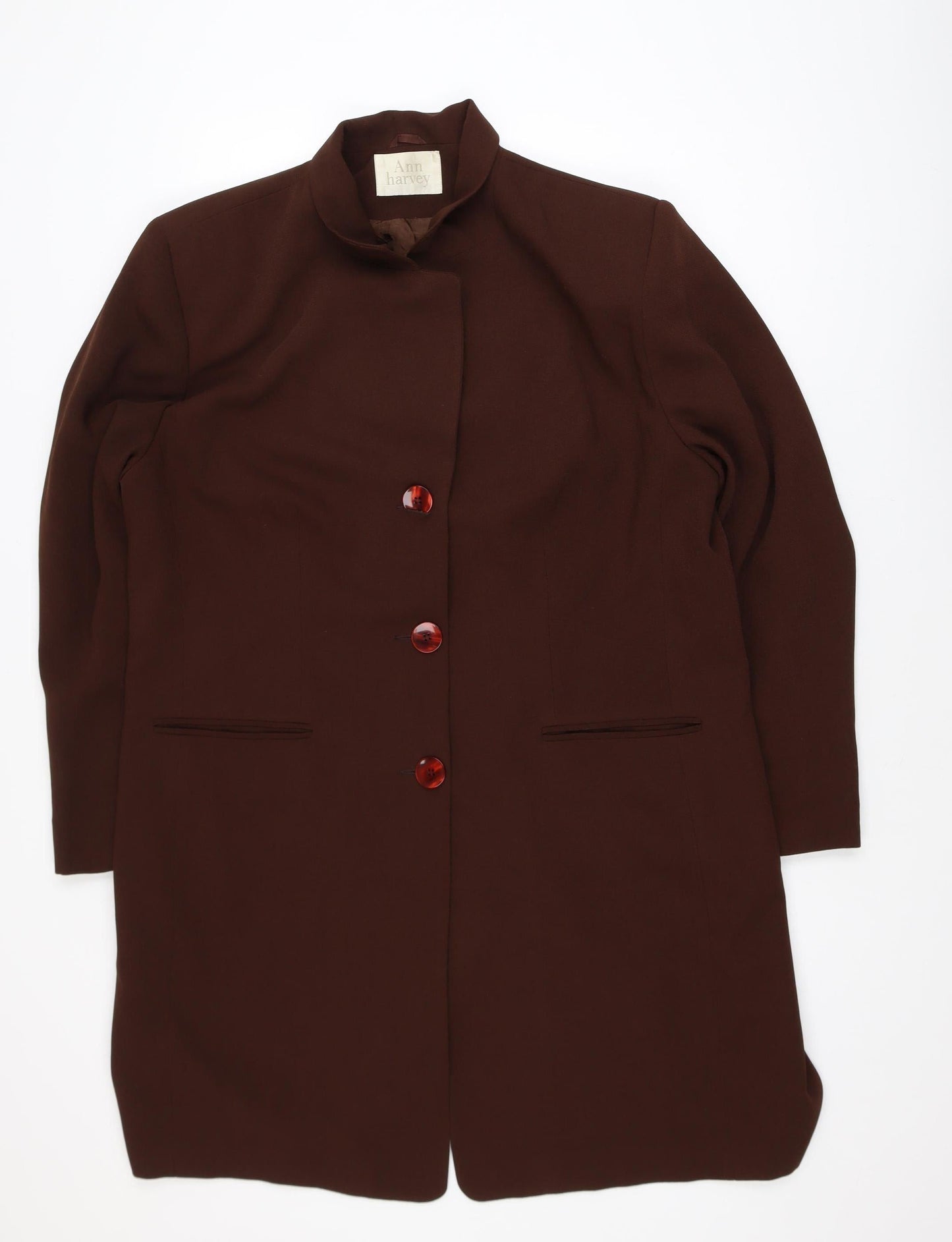 Ann Harvey Women Brown Long Sleeve Mid-Length Overcoat Size 18