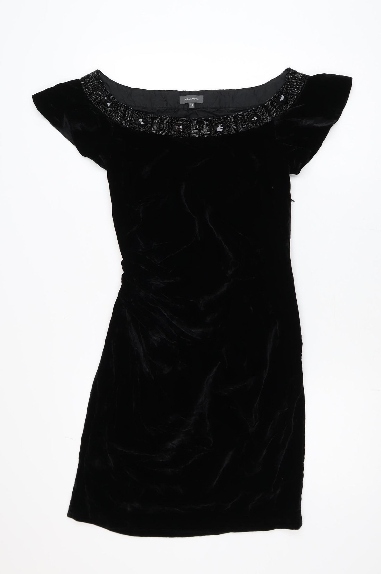 Pied A Terre Womens Black Velvet Beaded Bodycon Dress Size 10
