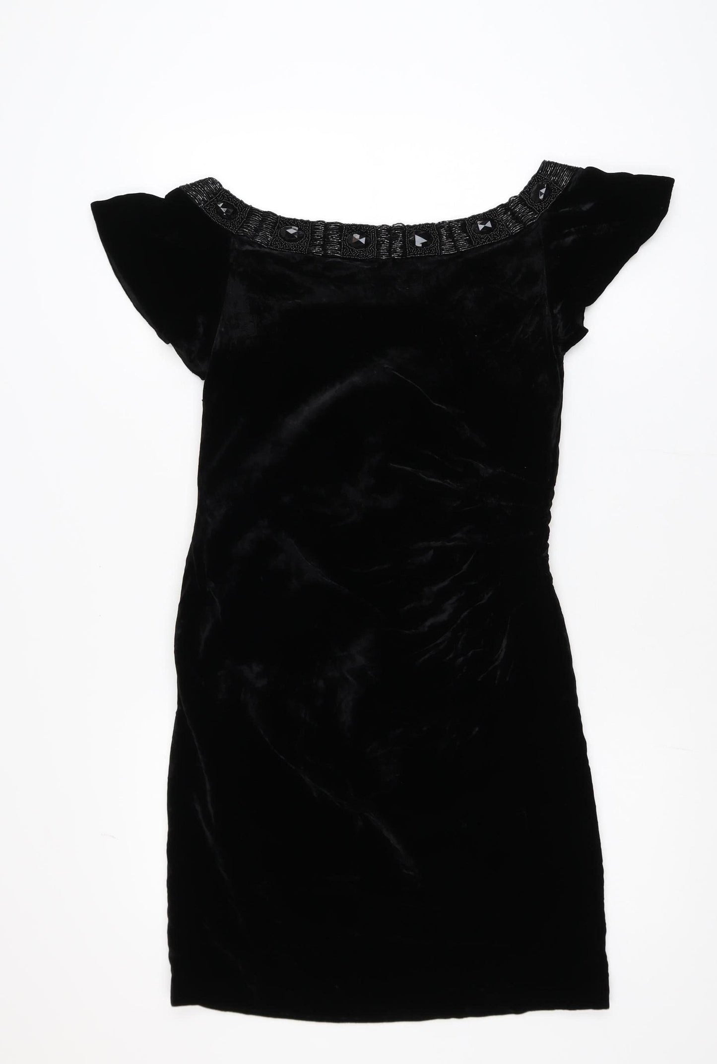 Pied A Terre Womens Black Velvet Beaded Bodycon Dress Size 10