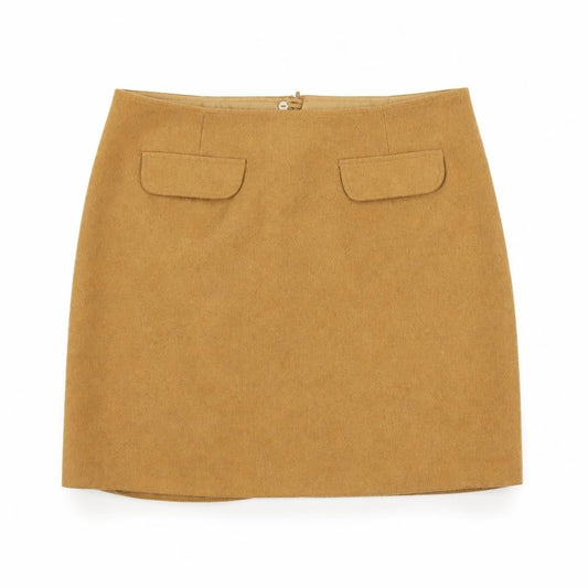 Front view of Papaya Women Beige, size 12, Straight Wool Blend Mini Skirt
