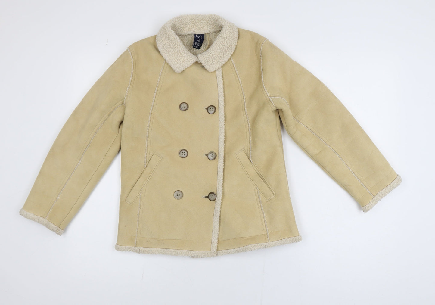 GAP Girls Beige Faux Suede Pea Coat Lined Double-Breasted Size 10 Years