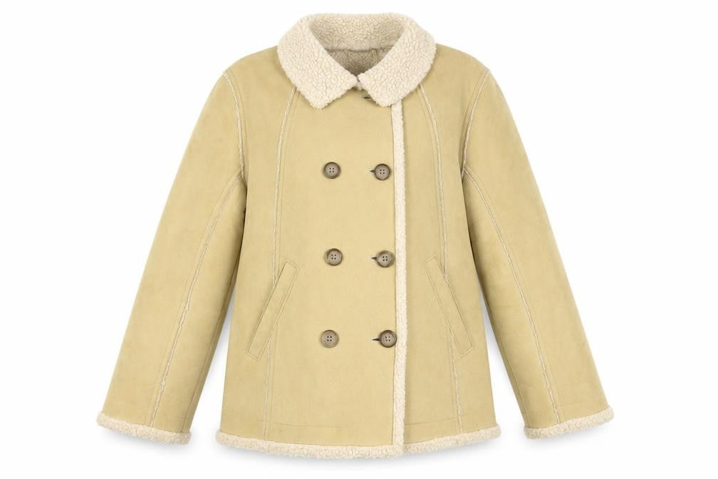 GAP Girls Beige Faux Suede Pea Coat Lined Double-Breasted Size 10 Years