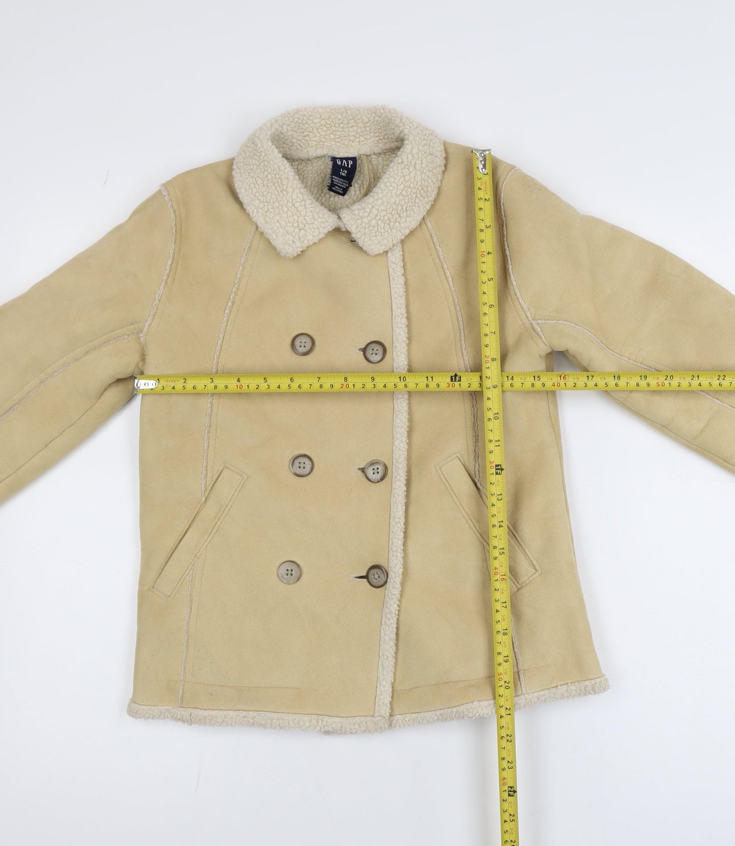 GAP Girls Beige Faux Suede Pea Coat Lined Double-Breasted Size 10 Years