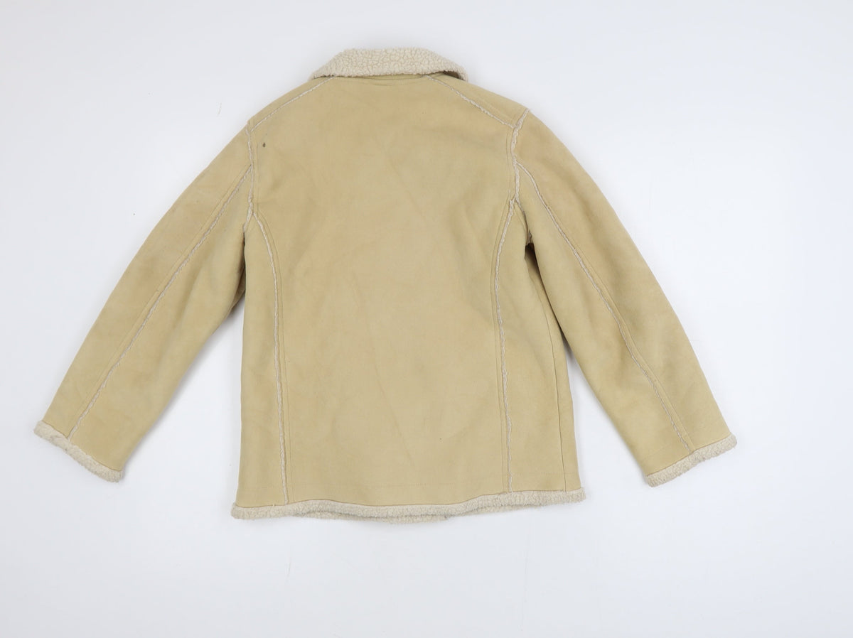 GAP Girls Beige Faux Suede Pea Coat Lined Double-Breasted Size 10 Years