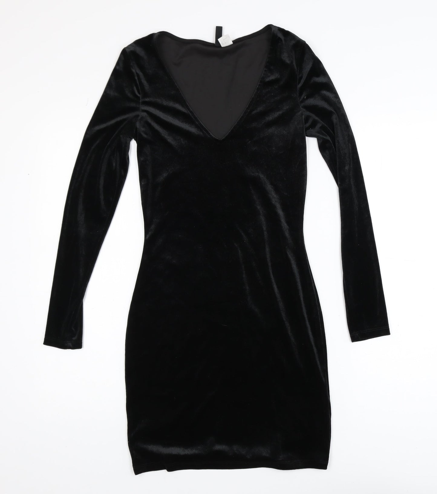 H&M Divided Women’s Black Velvet Bodycon Dress Size 8 Long Sleeve