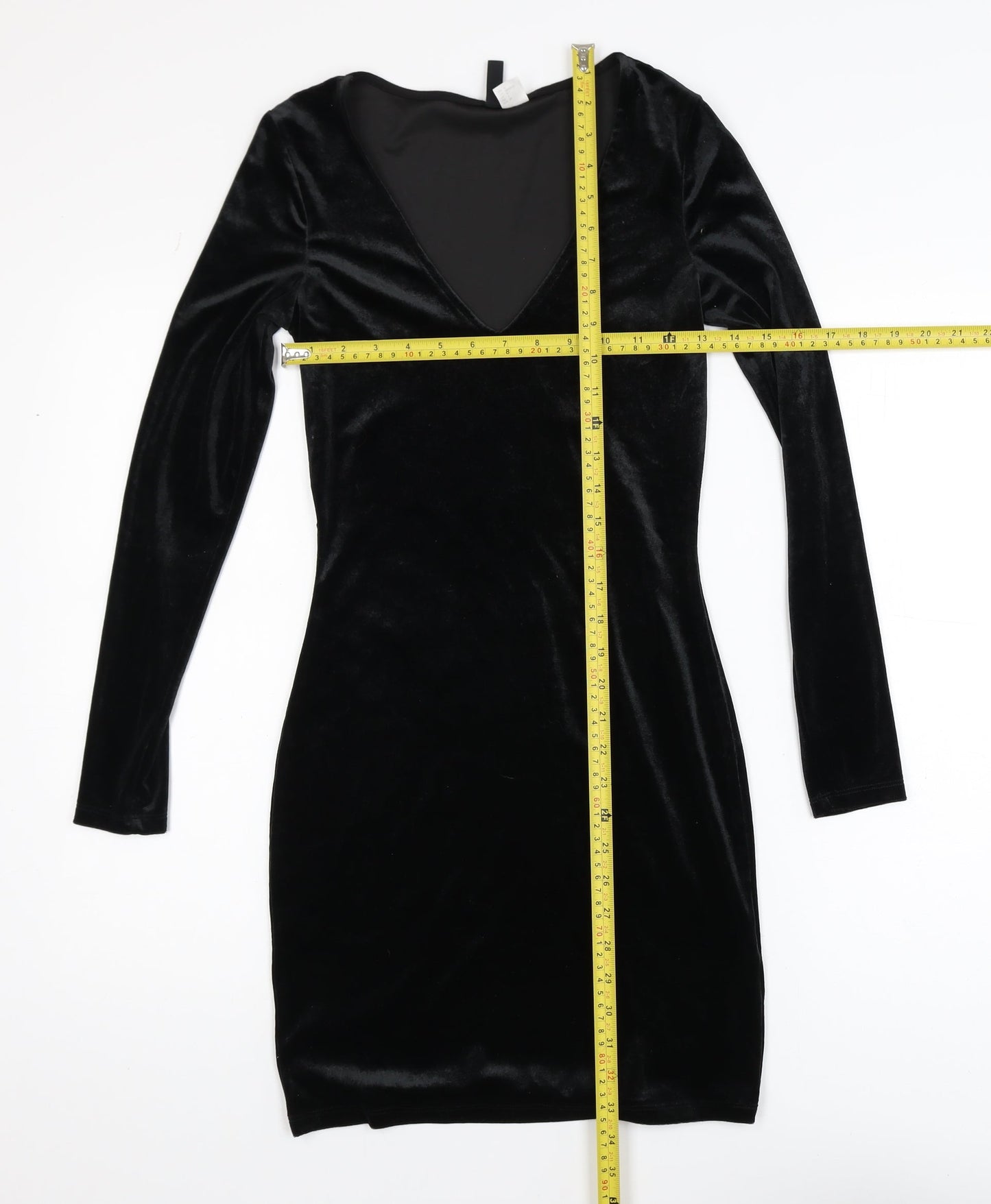 H&M Divided Women’s Black Velvet Bodycon Dress Size 8 Long Sleeve