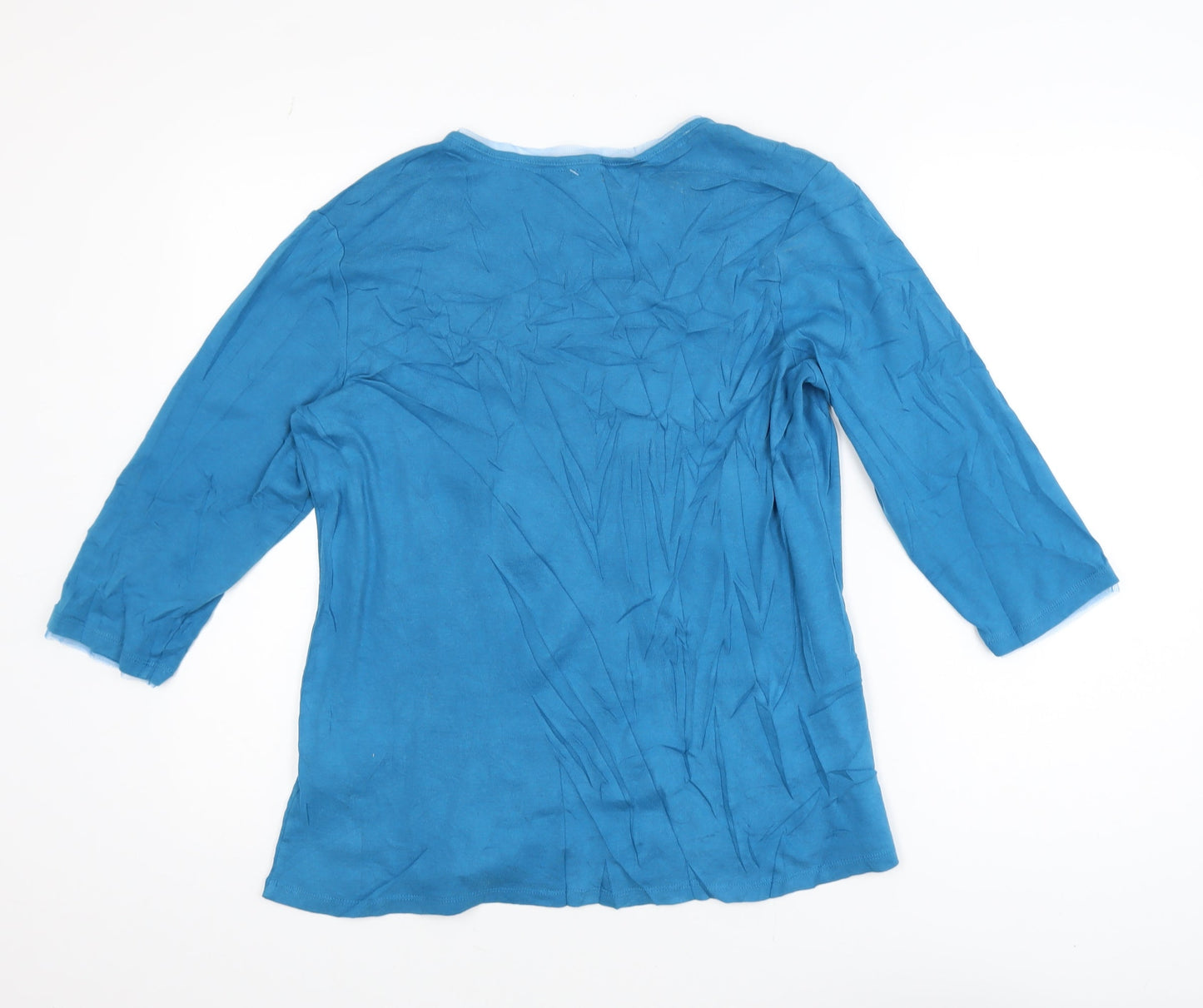 Marks and Spencer Women's Blue Crochet Neck 3/4 Sleeve Cotton Tunic Blouse UK 18