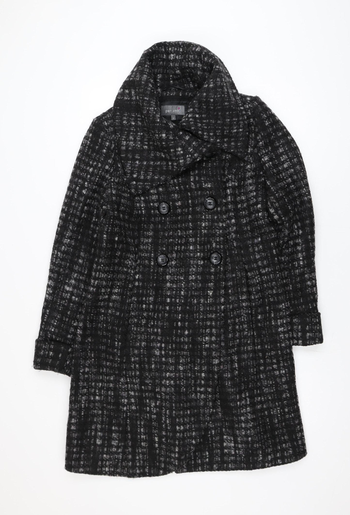 Marks and Spencer Per Una Women's Black Wool Blend Check Coat UK 12