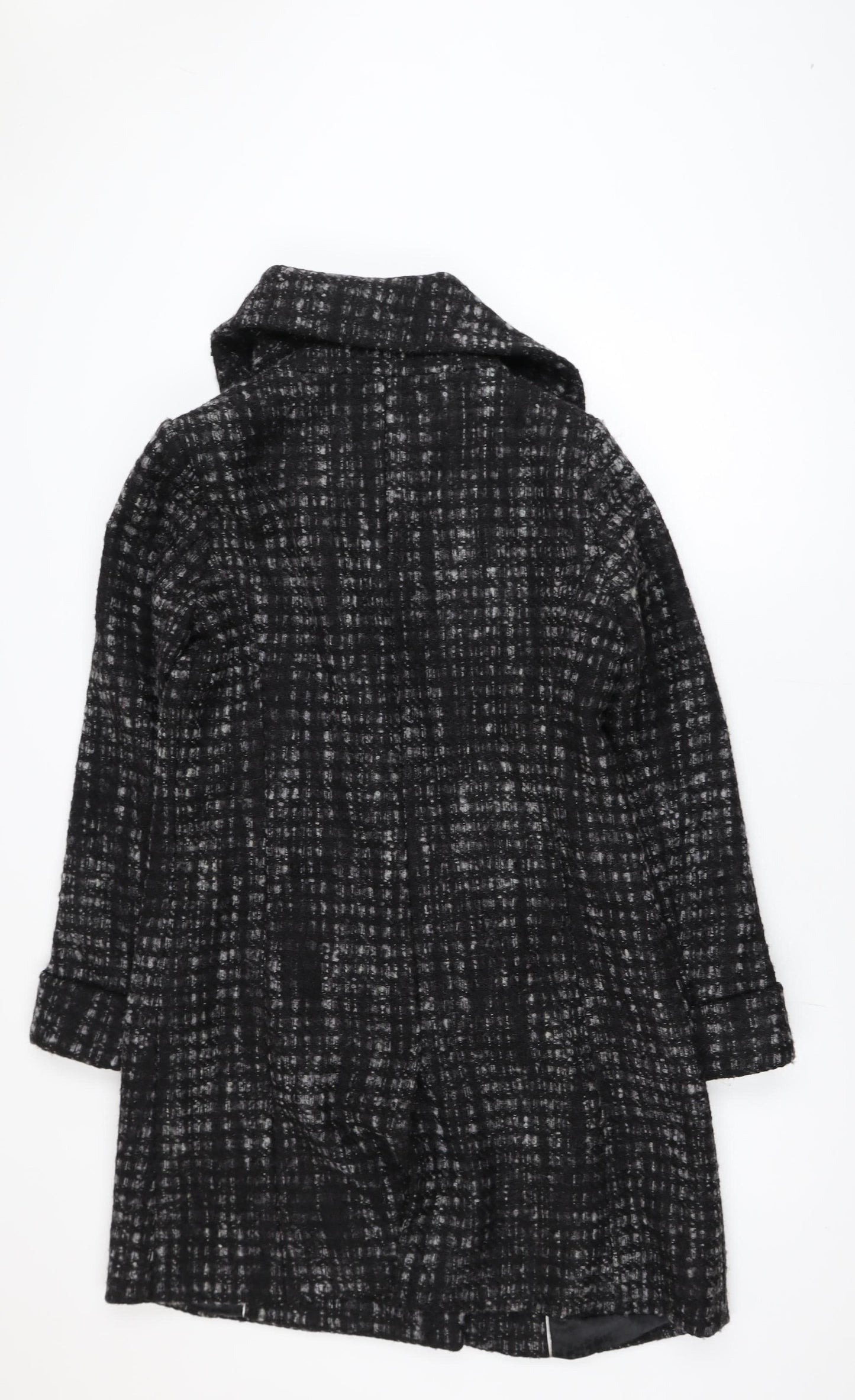 Marks and Spencer Per Una Women's Black Wool Blend Check Coat UK 12