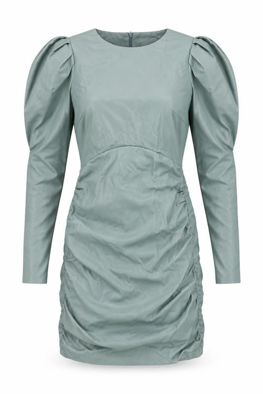 Zara Women Green XS Bodycon Puff Sleeve Ruched Short Dress