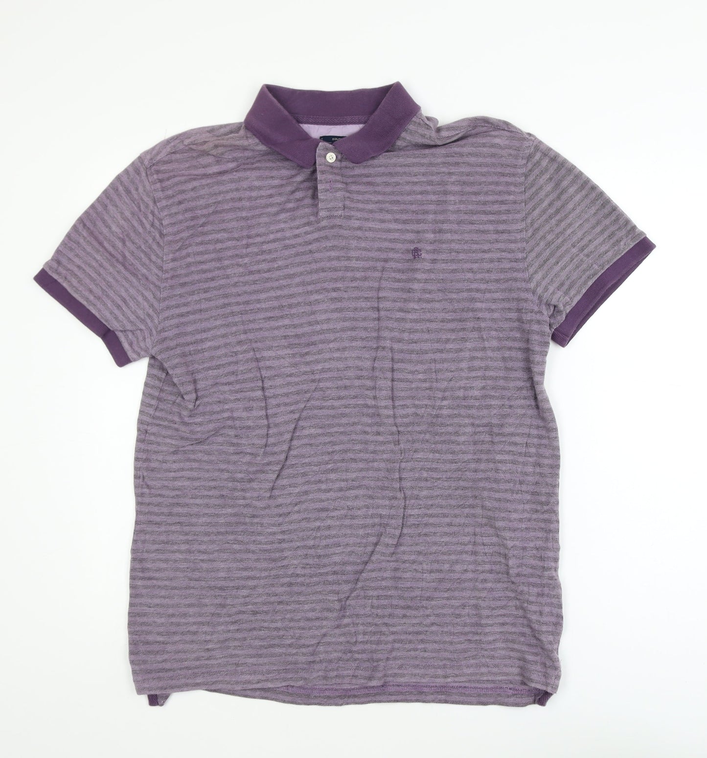 Criminal South Coast Men's Purple Striped Cotton Polo Shirt L