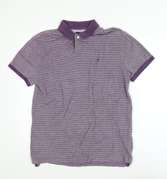 Criminal South Coast Men's Purple Striped Cotton Polo Shirt L
