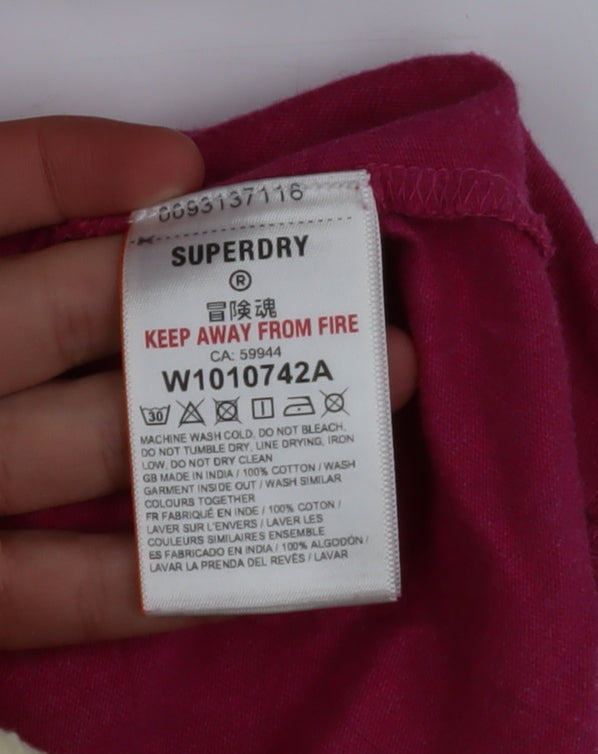 Superdry Women's Pink Cotton Crew Neck Short Sleeve T-Shirt UK 16