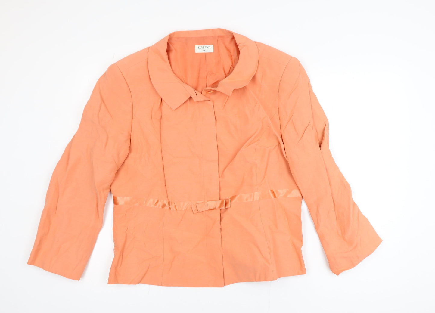 Kaliko Women's Orange Silk Linen Blazer Jacket UK 18 Lined Bow Detail
