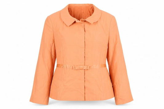 Kaliko Women's Orange Silk Linen Blazer Jacket UK 18 Lined Bow Detail